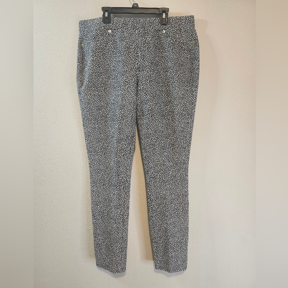 Micheal Kors Black And White Leopard Print Pocketed Stretch Denim Pants Size XL